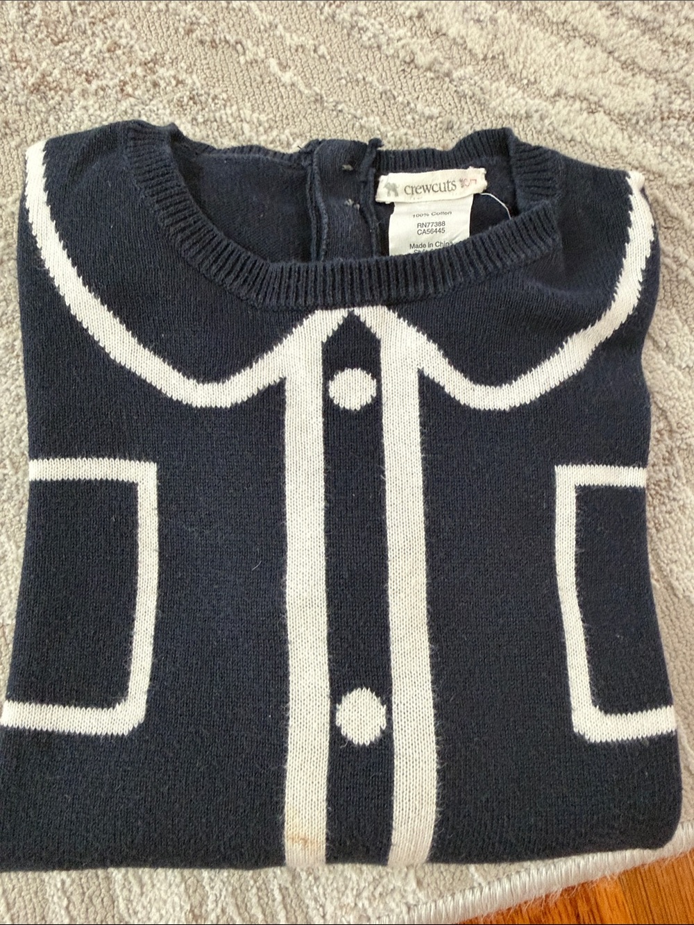 Crewcuts Navy and White Graphic Knit Sweater